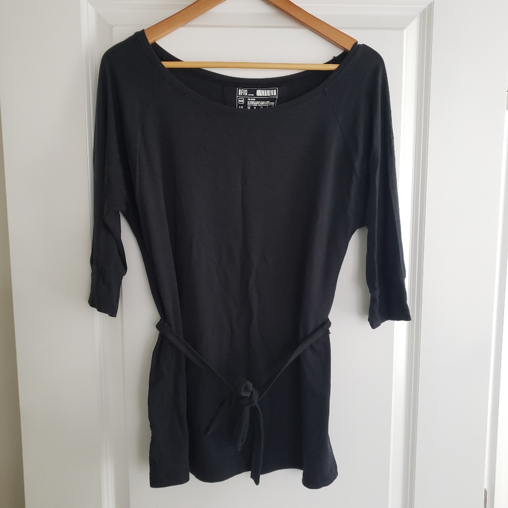Fig Clothing Safari Dolman Sleeve Tie Waist Top Black Large